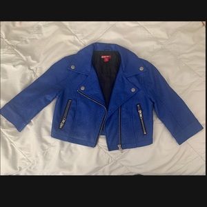 Blue Crop Leather Jacket